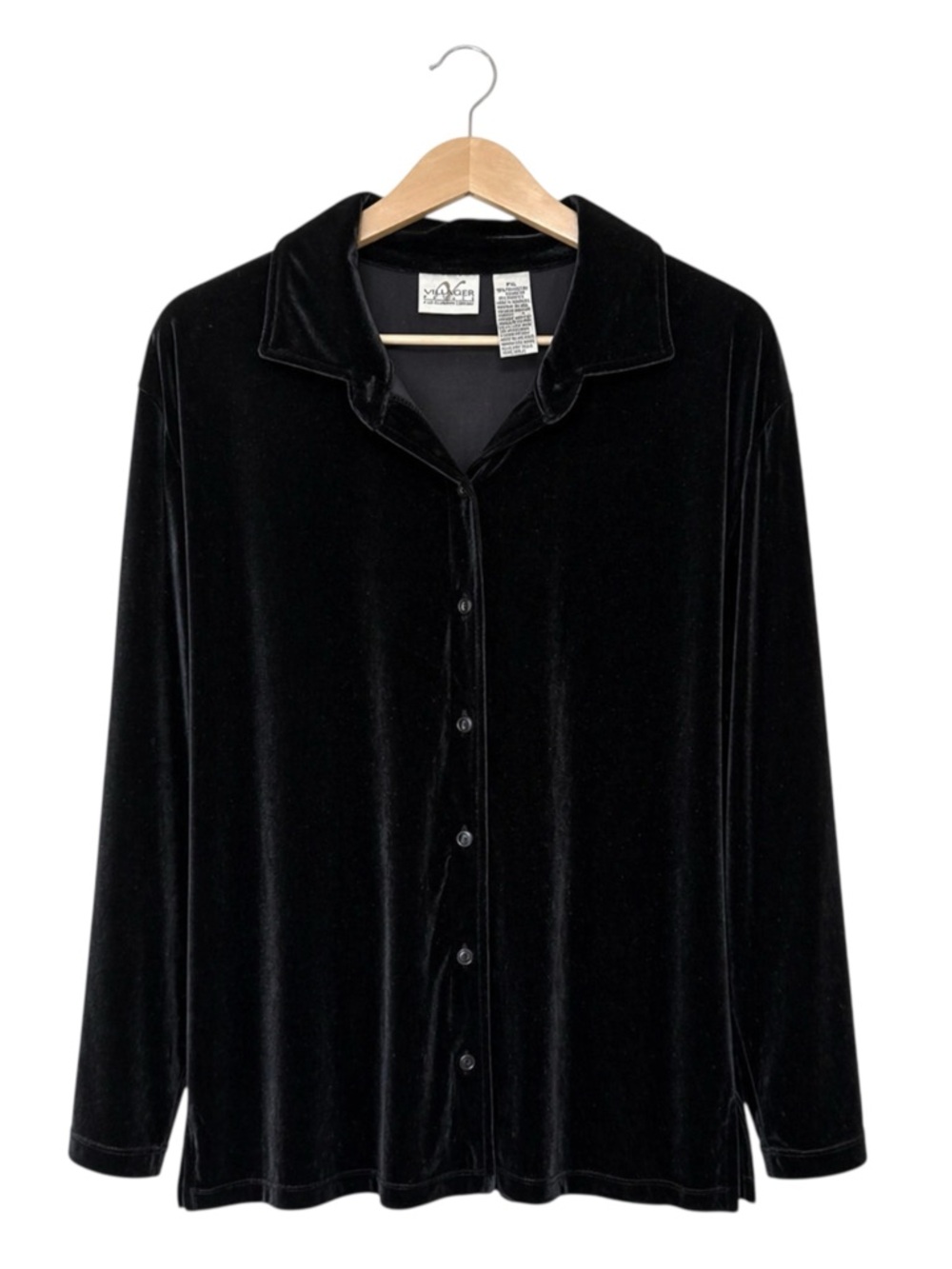 VTG Womens Black Velvet Whimsigoth Button Up Top PXL Goth Grunge Vamp